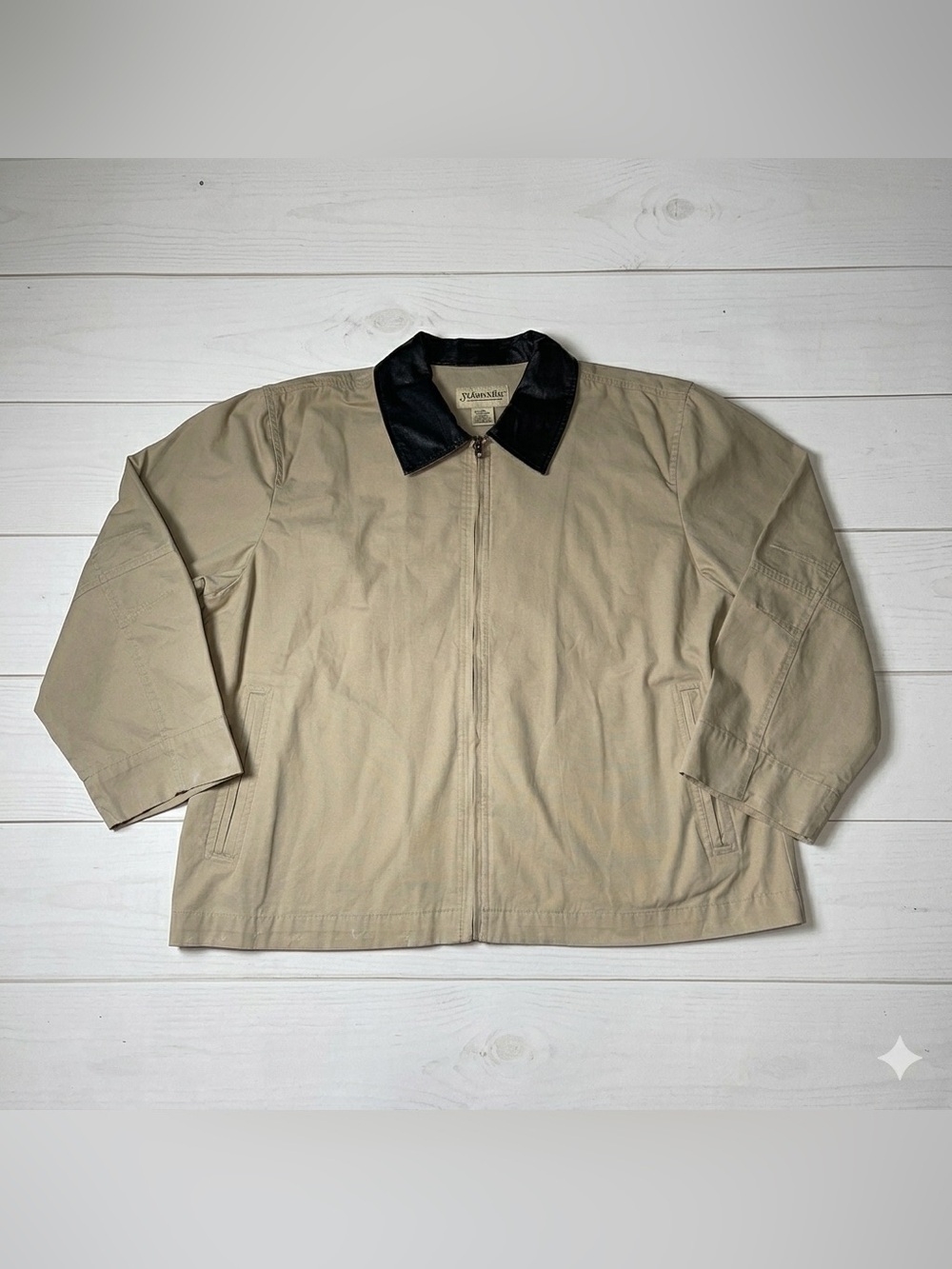 a.n.a Women’s Tan Canvas Barn Jacket Utility Coat Faux Leather Collar XXL NWT